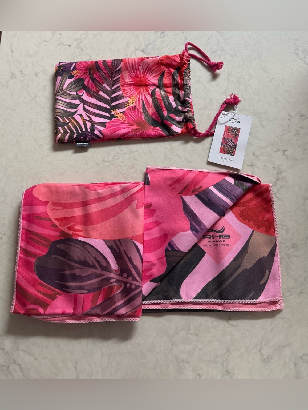 RHB Hawaii Microfiber Beach Towel with Drawstring Pouch - NWT